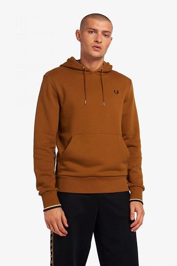 Camel Fred Perry Tipped Hooded Men's Sweatshirts | PH 1611JPQJ